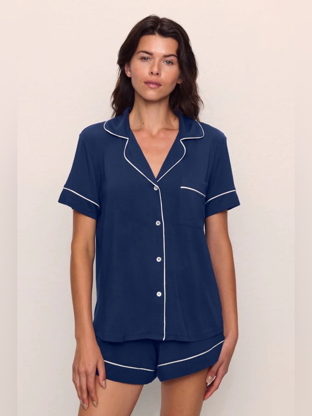 Eberjey Gisele TENCEL™ Modal Relaxed Short PJ Shirt in Navy/Ivory
